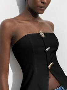 Maija Women's Summer Black Metal Decor Urban Chic Casual Tube Top, Suitable For Outings, Festivals, Dates, Gatherings, Weddings, Music Festivals, Retro Vintage 90s Business Casual Style - Black - View 5