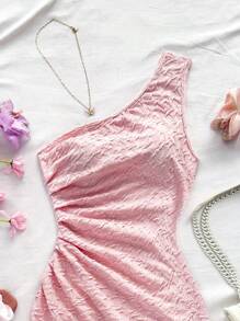 Soleia Robe moulante asymétrique aux épaules et à la taille cintrée pour femme, de couleur unie, convient pour la Saint-Valentin, le Nouvel An et les occasions de fête