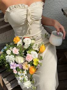 Sunnyshic 女士休闲纯色吊带连衣裙，夏季 - 淡黃色 - 查看 4