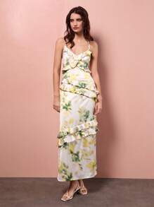 Maija Women's Elegant Floral Print Ruffle Backless Dress, Summer - Multicolor - View 2