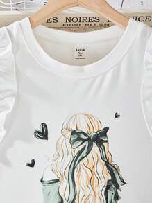 2pcs/Set Teen Girls Casual Ruffle Cap Sleeve T-Shirt & Elastic Waist Pleated Skirt Set - Mint Green - View 8