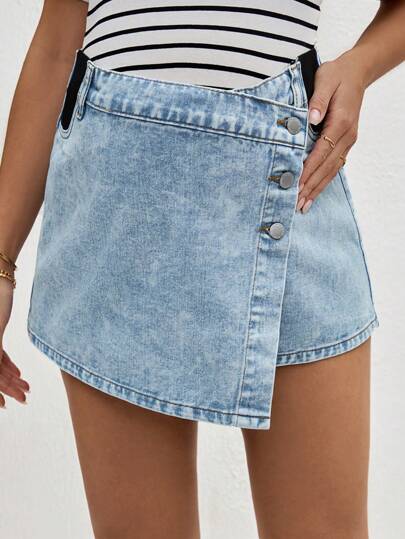 SHEIN Maternity Denim Shorts, Casual Fitted Skort, Blue,Beach Outfits For Maternity,Summer/Summer Outfits For Women, Suitable For Parties, Holidays, Dates, Valentine's Day, Afternoon Tea, Suitable For Summer,Spring Summer Vacation Beach Outfits Fashion Outfits,Mother Day/Mom/Mother/ Mommy/Mother's Day/Mama/Mum/Mother's Day Gift