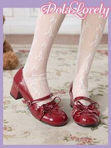 Dola Lovely Ballet Style Bow Knot Round Toe PU Flat Daily Shoes - Burgundy - View 3