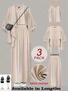 SHEIN Tall Plus Size Women's Solid-Color Woven Cardigan + Camisole + Loose Casual Pants 3-Piece Set - Apricot - View 1