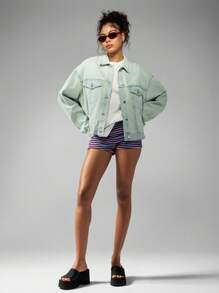 MISSGUIDED 超大卡车司机牛仔夹克浅薄荷洗90年代复古风格春夏休闲街头时尚外套 - 藍色 - 查看 3