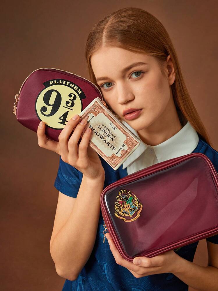 «991»◤完売◢セット北欧調house柄ミニポーチ＆ペンケース*ブラックカラー HARRY POTTER X SHEIN ハリーポッター死の秘宝と文字柄大容量メイク