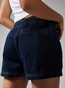 MISSGUIDED Short en jean d'été avec cordon de serrage, short en jean à taille élastique, short décontracté et confortable, tenue de plage et de villégiature, parfait pour les vacances de printemps - Bleu azur - Voir 6