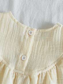 SHEIN Robe décontractée à manches courtes avec encolure ronde et broderie pour bébé fille - Nude - Voir 5