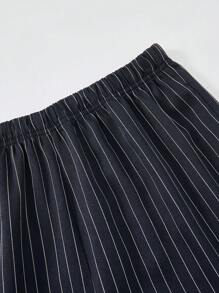 SHEIN Explorewe 2pcs/Set Teenager Striped Vest Top And Matching Striped High-Waisted Pants, Elegant Premium Set - Black - View 4