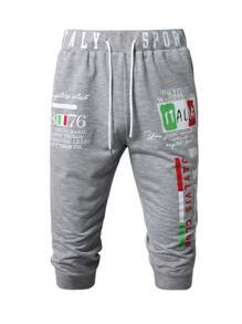 Manfinity Homme Men's Casual Grey Capri Pants With Italian Inspired Graphic Print And Pockets - Grey - View 3