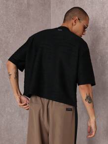 SUMWON Essential Ribbed Short Sleeve Crew Neck T-Shirt Lightweight Casual Athletic Fashion Top Streetwear Urban Modern Basic Layering Piece Spring Summer - Black - View 2