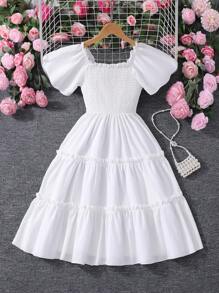 SHEIN Tween Girls Plain Sleeveless Short Dress,Holiday,Summer,Travel - White - View 2