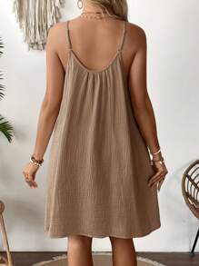 SHEIN Pregnant Women Summer Casual Solid Color Sling Dress Maternity Dress