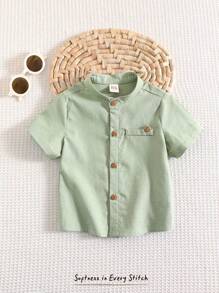 Cozy Pixies 男婴纯色圆领短袖休闲开衫 - 綠色 - 查看 7