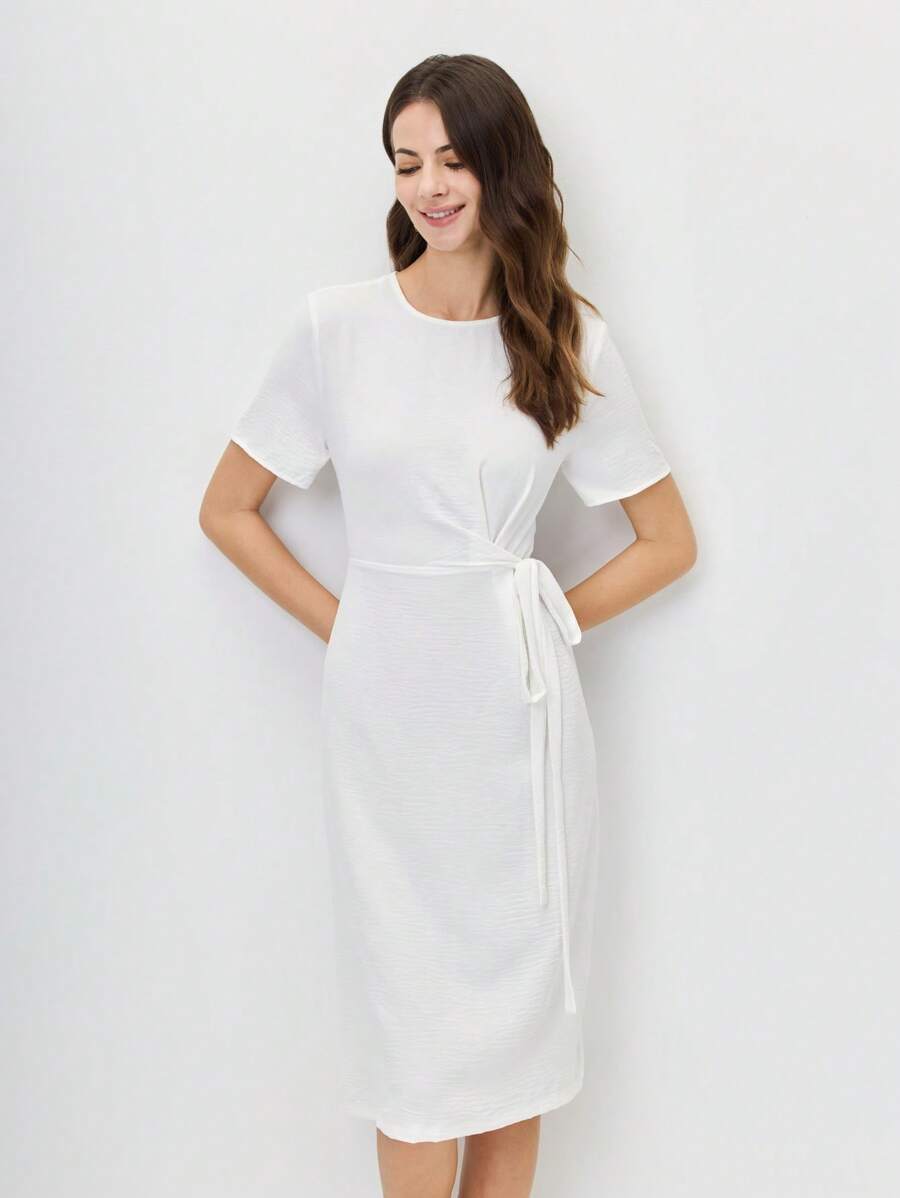 EMERY ROSE Váy dài vừa phải màu trơn thường ngày cho nữ - trắng - Xem 1
