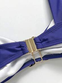 SHEIN Swim Women's Metallic Starfish Decor Bikini Set, For Summer Vacation Beach - Navy Blue - View 3