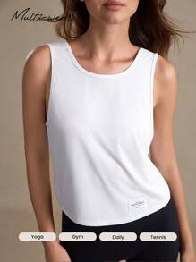 Eassivo Eassivo 夏季织标休闲运动背心，简约时尚，露背上衣 - 白色 - 查看 5