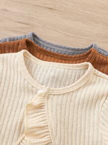 3pcs Baby Girls' Casual Ruffle Trim Long Sleeve Outerwear, Spring/Autumn