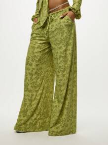 SUMWON WOMEN Blumen Jacquard Fallschirm Weite Bein Palazzo Hose Streetwear Y2K Festival Frühling Sommer Oversized Loose Fit Lässig Hose - Grün - Übersicht 5