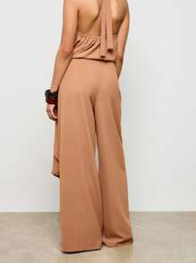 AiiRZ Modern Wide Leg High Waist Pants Evening Party Wedding Guest Special Occasion Resort Wear Travel - Coffee Brown - View 5