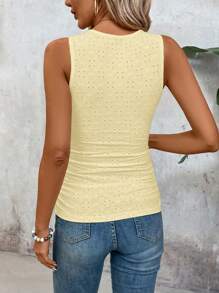 SHEIN LUNE 4 piezas Chaleco de punto con cintura de volantes y calados con diseño de trébol