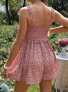 SHEIN Maternity Frill Trim Camisole Romper With Pockets - Pink - View 2