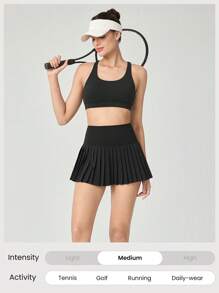GLOWMODE 3" Quick-Dry Court Flair Tummy Control2.0 Pleated Skirt With Built-In Shorts Side Pockets Non-Slip Grips Low Impact Tennis Golf Pickleball Daily Wear - Black - View 6