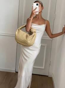 Livesso 新款简约优雅纯色女士连衣裙，夏季婚礼女士连衣裙 - 白色 - 查看 8