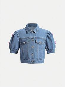 SHEIN Tween Girls Denim Two Pieces Outfits - Light Wash - View 4