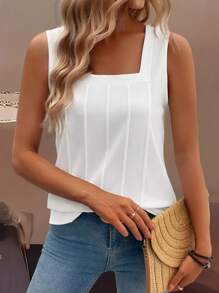EMERY ROSE Summer New Sleeveless Open-Back Wide Strap Square Neck Discounted Loose Fit Slim Women Tank Top