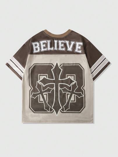 Prep T-shirt de sport à manches courtes en maille patchwork pour hommes