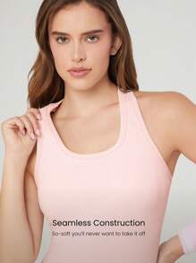 GLOWMODE Camiseta deportiva sin costuras y elástica con cuello en U y espalda de tirantes, de largo hasta la cadera, acanalada, para uso diario y casual, con copas extraíbles