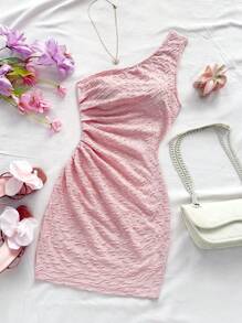 Soleia Robe moulante asymétrique aux épaules et à la taille cintrée pour femme, de couleur unie, convient pour la Saint-Valentin, le Nouvel An et les occasions de fête