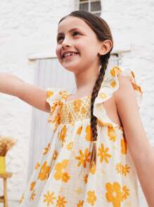SHEIN Young Girls Country Floral Print Ruffle Hem Dresses, Summer - Multicolor - View 4