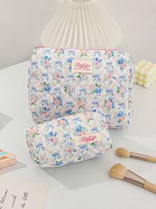 Butterfly & Ditsy Floral Portable Cosmetic Bag - Blue - View 4