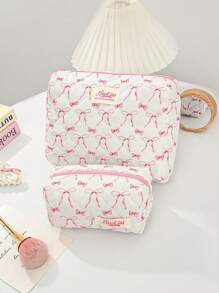 Sweet Bowknot Print Portable Cosmetic Bag - Pink - View 3