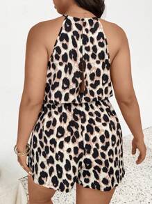 SHEIN Frenchy Plus Size Leopard Print Sleeveless Fashion Jumpsuit, Suitable For Summer - Multicolor - View 6
