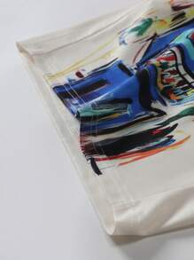 Manfinity EMRG Painting Print Casual Men T-Shirt Set,Men's Mature And Casual Loose Short-Sleeved T-Shirt Set, With Contrasting Green And Apricot Colors On The Top And Bottom, And Personalized Patterns On The Chest And Shorts, Full Of Fashion Sense. The Overall Style Is Avant-Garde And Bold, Showing A Unique Street Fashion Atmosphere, Suitable For Outdoor Sports And Leisure Occasions.