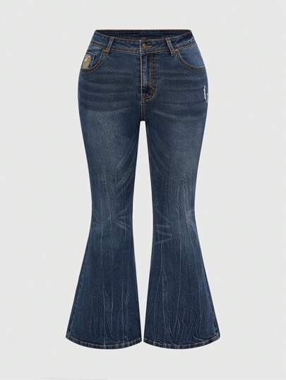 Grunge Punk Damen Jeans in Große Größen mit Taschen und ausgestelltem Bein, vielseitig einsetzbar