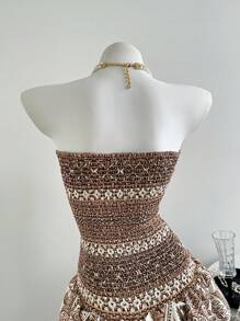 Elamini Summer Fashion Full Print Ruffle Hem Camisole Mini Dress