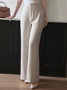 DAZY 女式蕾丝腰带喇叭裤，返校服装女式正装裤 - 米色 - 查看 6