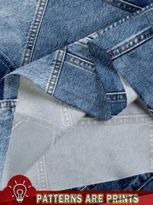 Slaydiva Plus Size Casual Minimalist Full-Print Denim Effect Print Leggings Fall Clothes Winter Clothes