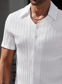 Manfinity CasualCool Traje casual de hombre compuesto por camisa de manga corta de un solo abotonadura de unicolor y pantalones - Conjunto blanco de hombre, Atuendo blanco de hombre, Conjunto de 2 piezas blanco de hombre