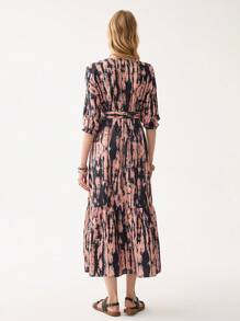 Florisole Bohemian Tie-Dye Casual Vacation Style Ruffle Hem Dress - Multicolor - View 2