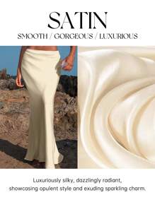 Opulessa Váy suông dệt kim cạp cao viền đuôi cá thanh lịch cho nữ mùa thu và mùa đông - Màu be - Xem 7