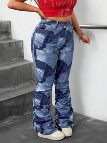 SHEIN ICON Plus Size Fashionable Ruched Slim Fit Jeans - Multicolor - View 7