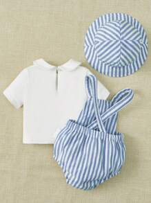 SHEIN Conjunto de 3 piezas para bebé recién nacido: body + blusa + gorro - Azul y blanco - Ver 3