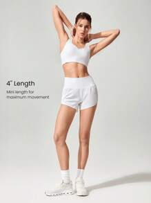 GLOWMODE Short de running de cintura alta de 4 pulgadas VitalSwift con ropa interior incorporada, bolsillo con cordón, para entrenamiento diario, gimnasio, verano, secado rápido, transpirable y antimicrobiano