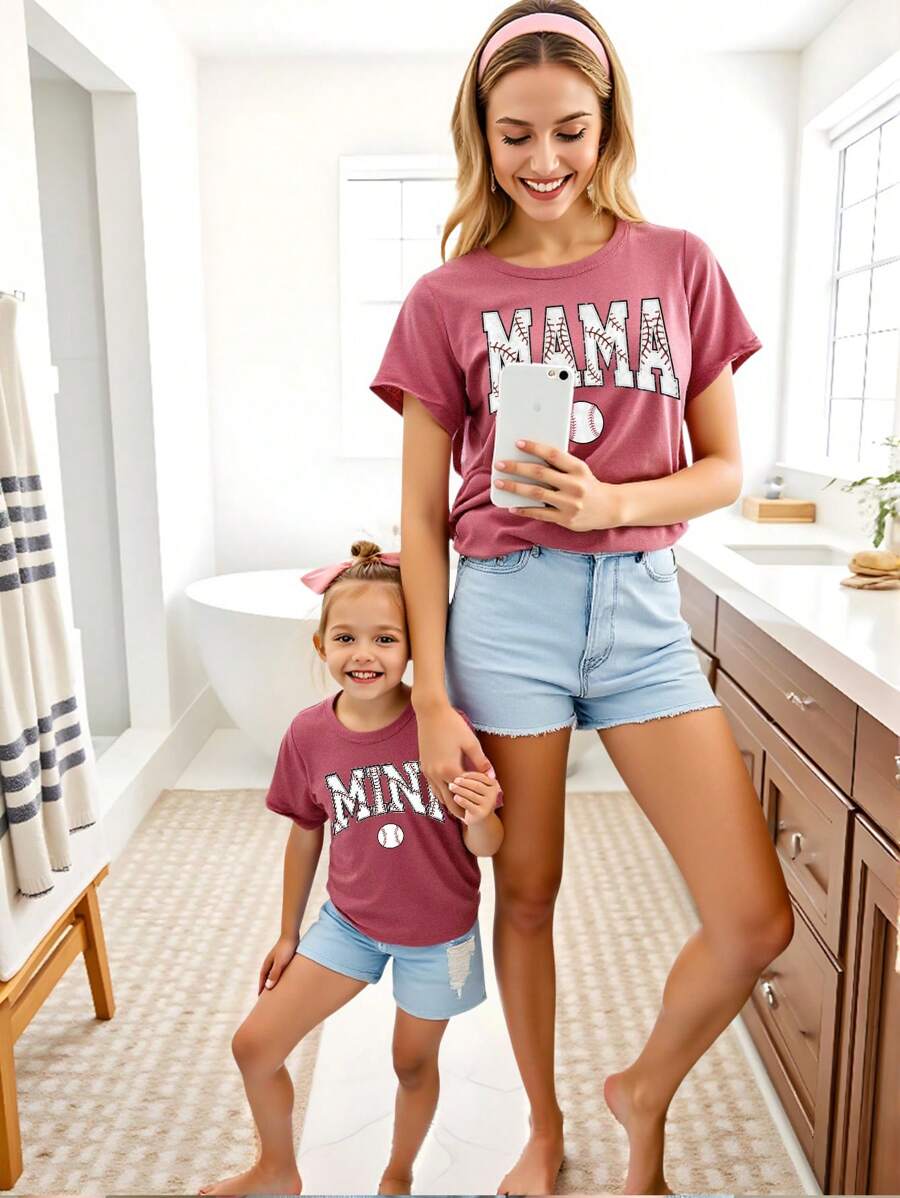 SHEIN Women's Casual Baseball Graphic Letter Slogan Print Basic Short Sleeve T-Shirt, Fashion