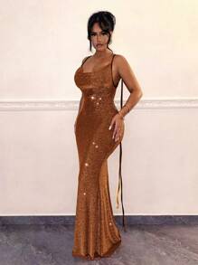 SHEIN SXY 女式简约纯色露背细肩带迷你连衣裙，夏季时尚